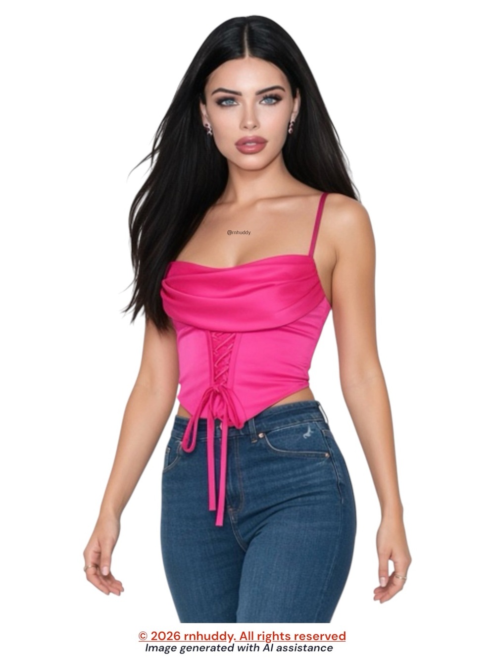 UO Silence + Noise S hot pink draped neck front corset lace up top